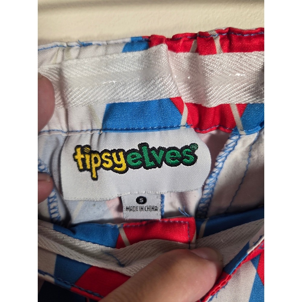 Tipsy Elves Mens Argyle Golf Pants Red White Blue Diamond Performance Trousers S - Picture 4 of 9